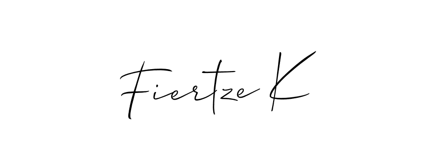 The best way (Allison_Script) to make a short signature is to pick only two or three words in your name. The name Fiertze K include a total of six letters. For converting this name. Fiertze K signature style 2 images and pictures png