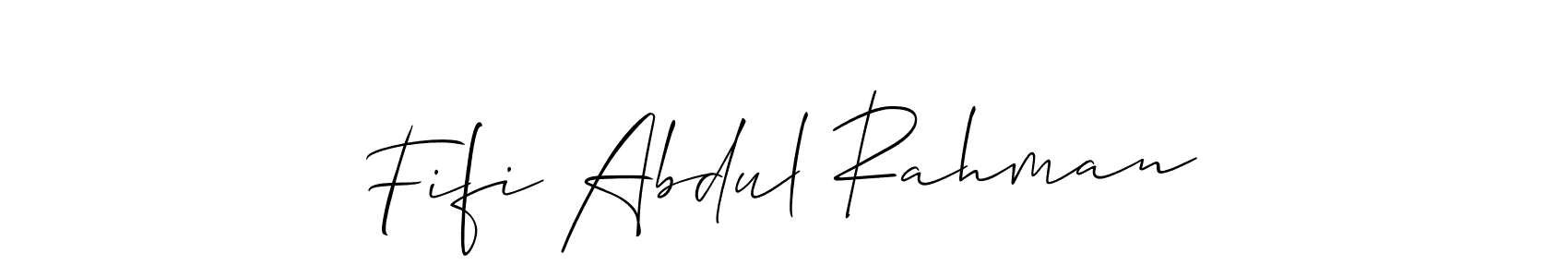 if you are searching for the best signature style for your name Fifi Abdul Rahman. so please give up your signature search. here we have designed multiple signature styles  using Allison_Script. Fifi Abdul Rahman signature style 2 images and pictures png