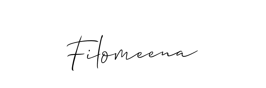 Create a beautiful signature design for name Filomeena. With this signature (Allison_Script) fonts, you can make a handwritten signature for free. Filomeena signature style 2 images and pictures png