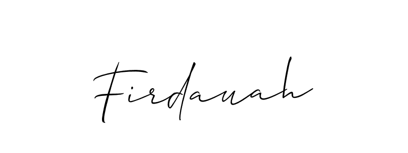 Use a signature maker to create a handwritten signature online. With this signature software, you can design (Allison_Script) your own signature for name Firdauah. Firdauah signature style 2 images and pictures png