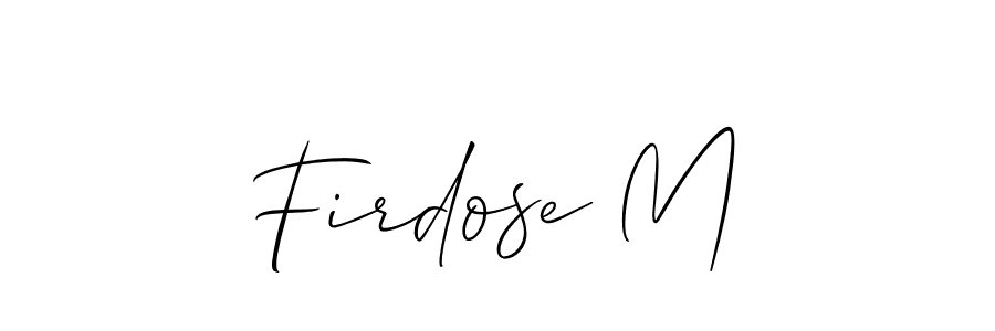 if you are searching for the best signature style for your name Firdose M. so please give up your signature search. here we have designed multiple signature styles  using Allison_Script. Firdose M signature style 2 images and pictures png