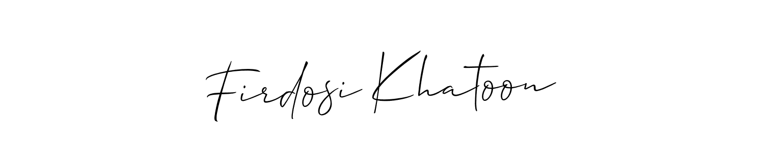 The best way (Allison_Script) to make a short signature is to pick only two or three words in your name. The name Firdosi Khatoon include a total of six letters. For converting this name. Firdosi Khatoon signature style 2 images and pictures png