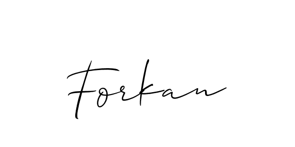 Use a signature maker to create a handwritten signature online. With this signature software, you can design (Allison_Script) your own signature for name Forkan. Forkan signature style 2 images and pictures png