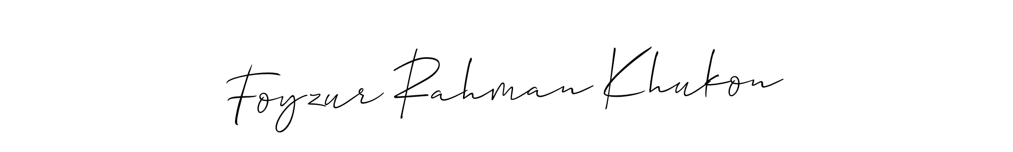 The best way (Allison_Script) to make a short signature is to pick only two or three words in your name. The name Foyzur Rahman Khukon include a total of six letters. For converting this name. Foyzur Rahman Khukon signature style 2 images and pictures png