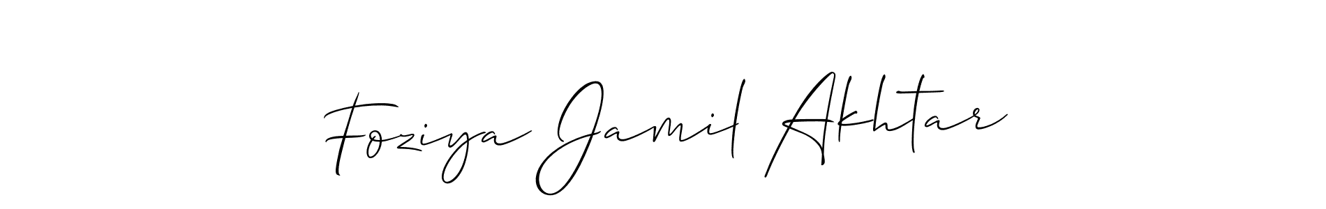 It looks lik you need a new signature style for name Foziya Jamil Akhtar. Design unique handwritten (Allison_Script) signature with our free signature maker in just a few clicks. Foziya Jamil Akhtar signature style 2 images and pictures png