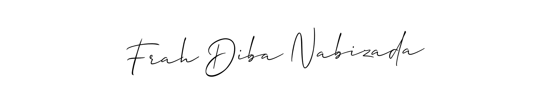 Also You can easily find your signature by using the search form. We will create Frah Diba Nabizada name handwritten signature images for you free of cost using Allison_Script sign style. Frah Diba Nabizada signature style 2 images and pictures png