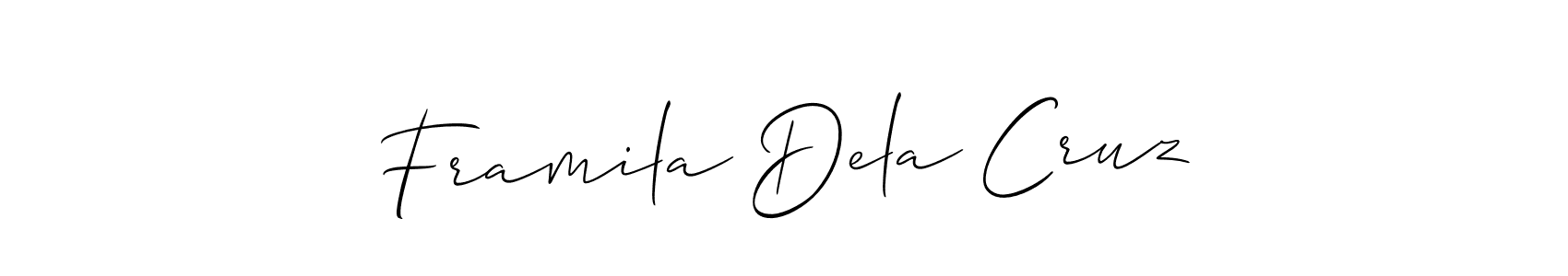 How to make Framila Dela Cruz name signature. Use Allison_Script style for creating short signs online. This is the latest handwritten sign. Framila Dela Cruz signature style 2 images and pictures png