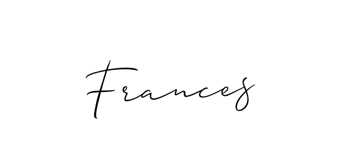 Design your own signature with our free online signature maker. With this signature software, you can create a handwritten (Allison_Script) signature for name Frances. Frances signature style 2 images and pictures png