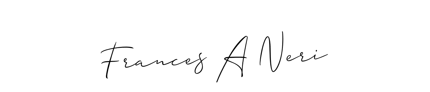 The best way (Allison_Script) to make a short signature is to pick only two or three words in your name. The name Frances A Neri include a total of six letters. For converting this name. Frances A Neri signature style 2 images and pictures png