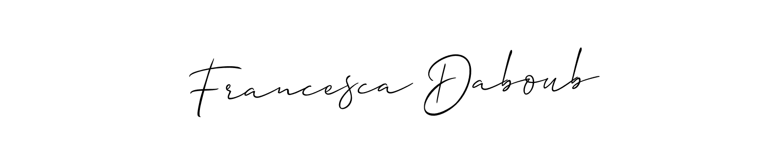 Allison_Script is a professional signature style that is perfect for those who want to add a touch of class to their signature. It is also a great choice for those who want to make their signature more unique. Get Francesca Daboub name to fancy signature for free. Francesca Daboub signature style 2 images and pictures png