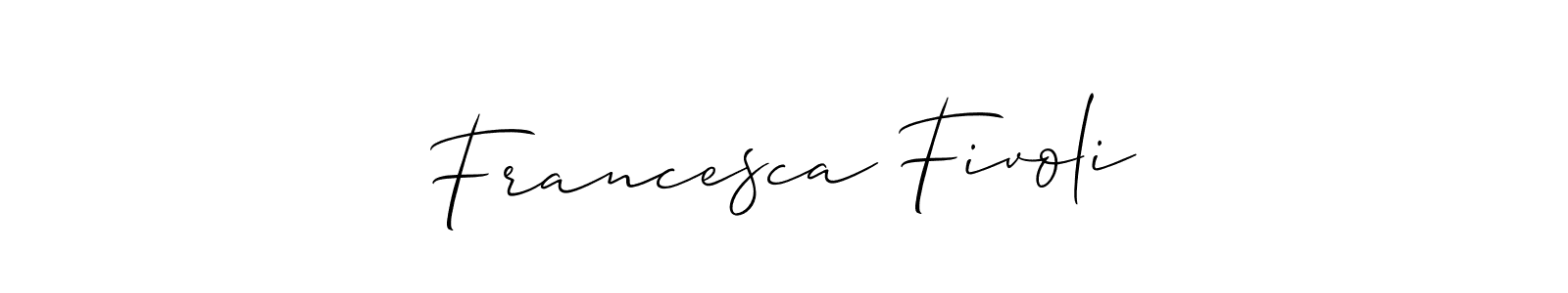 The best way (Allison_Script) to make a short signature is to pick only two or three words in your name. The name Francesca Fivoli include a total of six letters. For converting this name. Francesca Fivoli signature style 2 images and pictures png