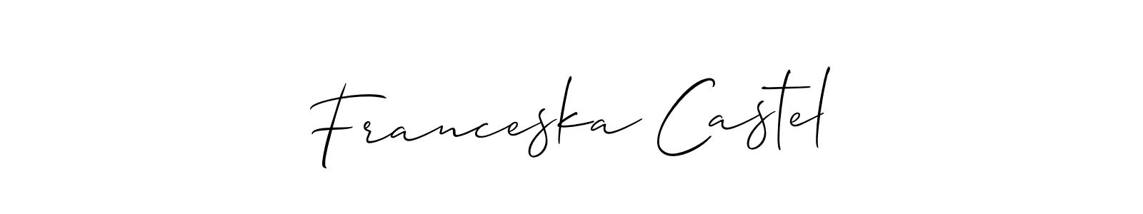 The best way (Allison_Script) to make a short signature is to pick only two or three words in your name. The name Franceska Castel include a total of six letters. For converting this name. Franceska Castel signature style 2 images and pictures png