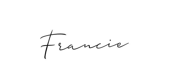 The best way (Allison_Script) to make a short signature is to pick only two or three words in your name. The name Francie include a total of six letters. For converting this name. Francie signature style 2 images and pictures png