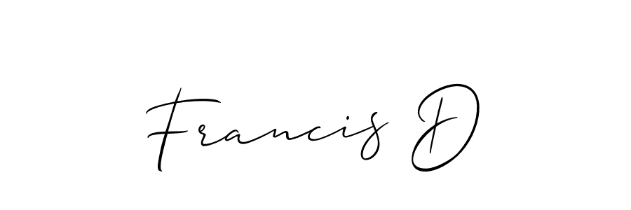 It looks lik you need a new signature style for name Francis D. Design unique handwritten (Allison_Script) signature with our free signature maker in just a few clicks. Francis D signature style 2 images and pictures png