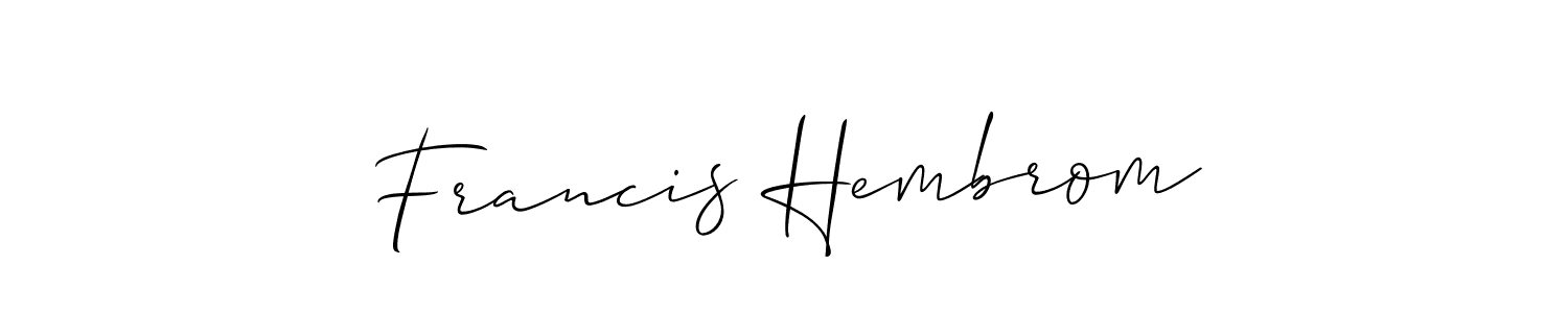 Use a signature maker to create a handwritten signature online. With this signature software, you can design (Allison_Script) your own signature for name Francis Hembrom. Francis Hembrom signature style 2 images and pictures png