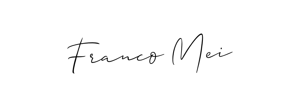 Create a beautiful signature design for name Franco Mei. With this signature (Allison_Script) fonts, you can make a handwritten signature for free. Franco Mei signature style 2 images and pictures png