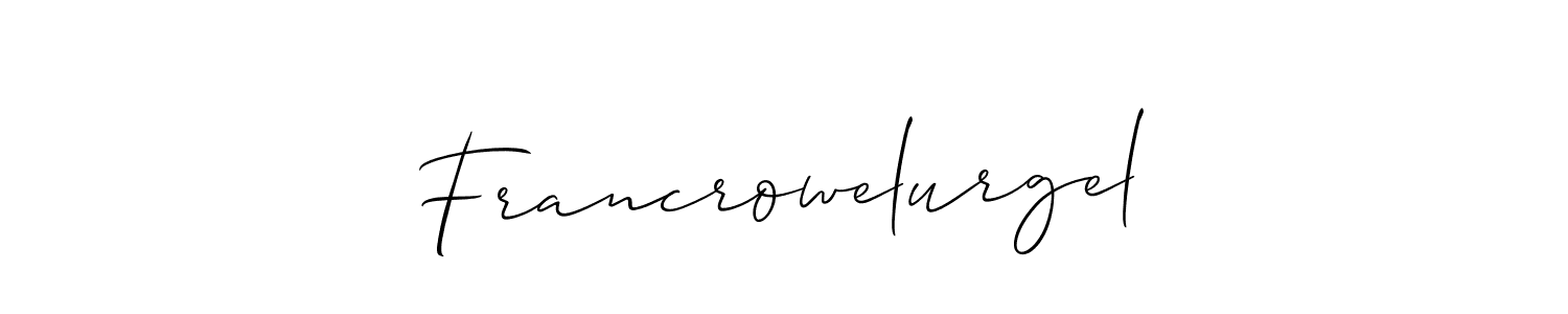 The best way (Allison_Script) to make a short signature is to pick only two or three words in your name. The name Francrowelurgel include a total of six letters. For converting this name. Francrowelurgel signature style 2 images and pictures png