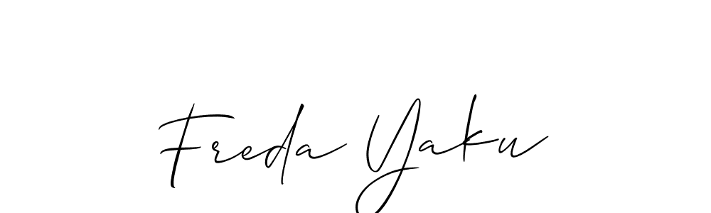 Similarly Allison_Script is the best handwritten signature design. Signature creator online .You can use it as an online autograph creator for name Freda Yaku. Freda Yaku signature style 2 images and pictures png