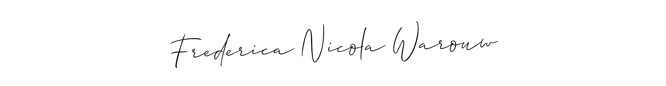 The best way (Allison_Script) to make a short signature is to pick only two or three words in your name. The name Frederica Nicola Warouw include a total of six letters. For converting this name. Frederica Nicola Warouw signature style 2 images and pictures png