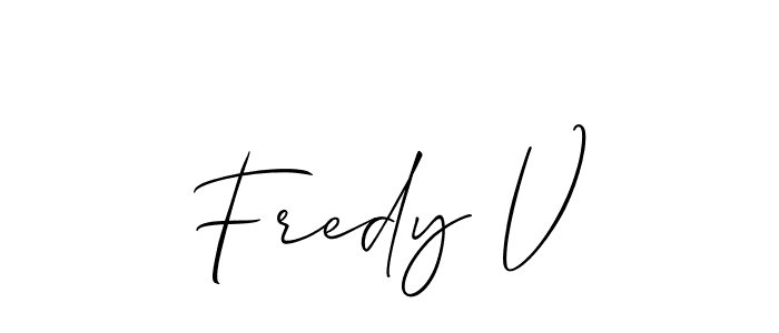 if you are searching for the best signature style for your name Fredy V. so please give up your signature search. here we have designed multiple signature styles  using Allison_Script. Fredy V signature style 2 images and pictures png