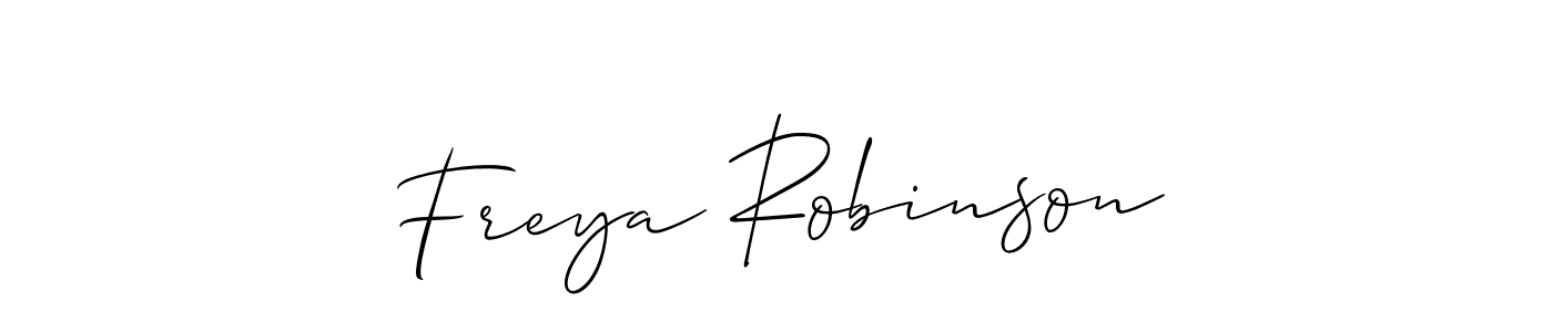 You should practise on your own different ways (Allison_Script) to write your name (Freya Robinson) in signature. don't let someone else do it for you. Freya Robinson signature style 2 images and pictures png