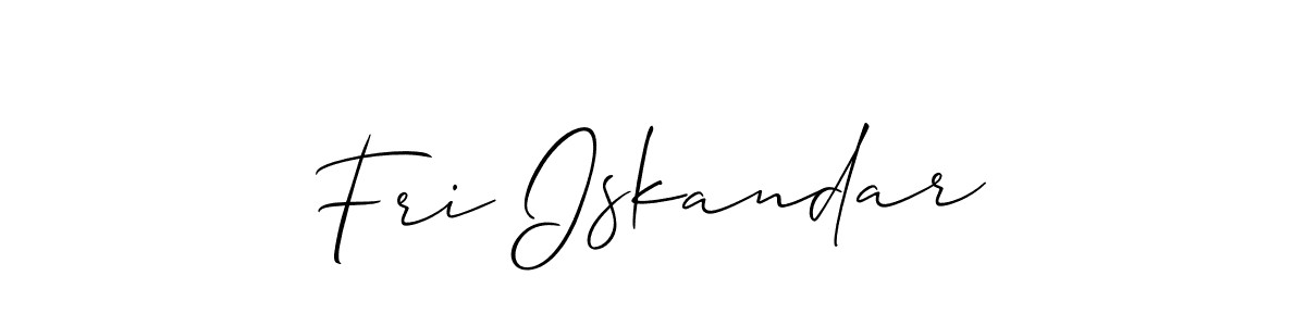 It looks lik you need a new signature style for name Fri Iskandar. Design unique handwritten (Allison_Script) signature with our free signature maker in just a few clicks. Fri Iskandar signature style 2 images and pictures png