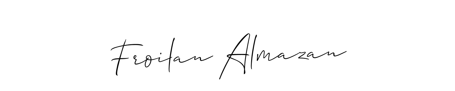 Make a short Froilan Almazan signature style. Manage your documents anywhere anytime using Allison_Script. Create and add eSignatures, submit forms, share and send files easily. Froilan Almazan signature style 2 images and pictures png