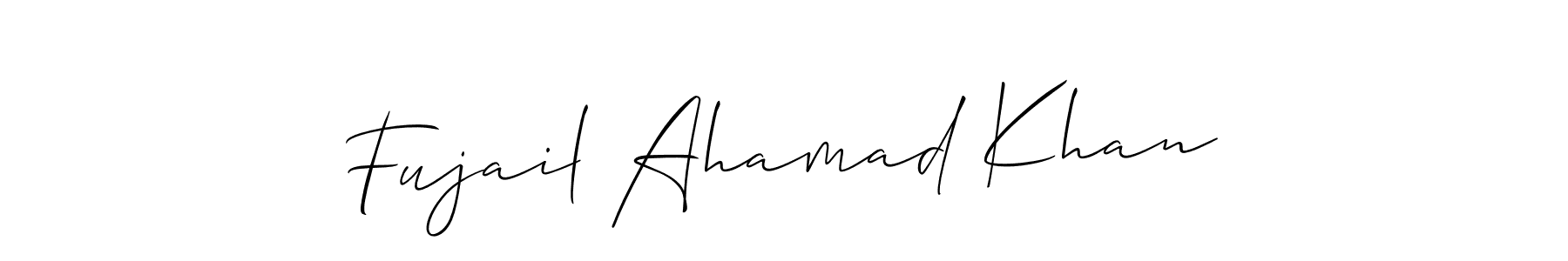 Also You can easily find your signature by using the search form. We will create Fujail Ahamad Khan name handwritten signature images for you free of cost using Allison_Script sign style. Fujail Ahamad Khan signature style 2 images and pictures png