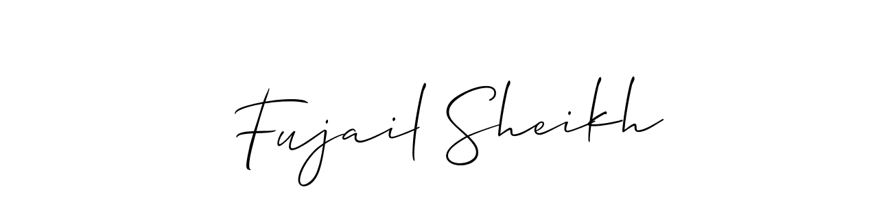 Make a beautiful signature design for name Fujail Sheikh. With this signature (Allison_Script) style, you can create a handwritten signature for free. Fujail Sheikh signature style 2 images and pictures png