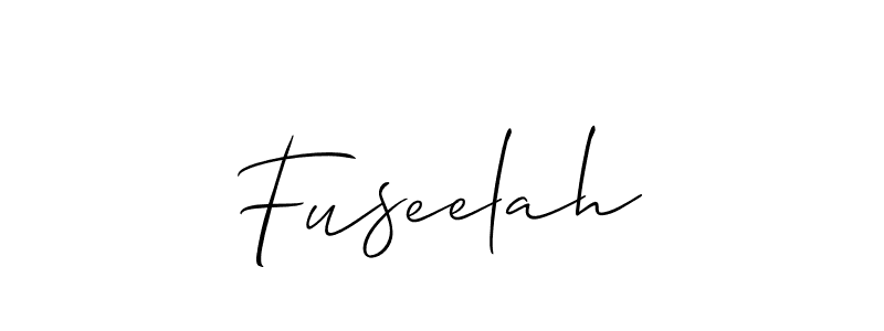 The best way (Allison_Script) to make a short signature is to pick only two or three words in your name. The name Fuseelah include a total of six letters. For converting this name. Fuseelah signature style 2 images and pictures png