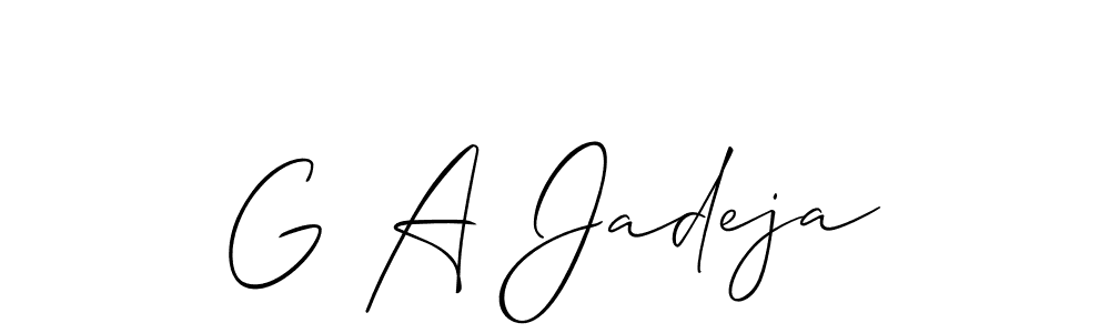 Allison_Script is a professional signature style that is perfect for those who want to add a touch of class to their signature. It is also a great choice for those who want to make their signature more unique. Get G A Jadeja name to fancy signature for free. G A Jadeja signature style 2 images and pictures png