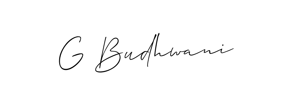 How to make G Budhwani name signature. Use Allison_Script style for creating short signs online. This is the latest handwritten sign. G Budhwani signature style 2 images and pictures png