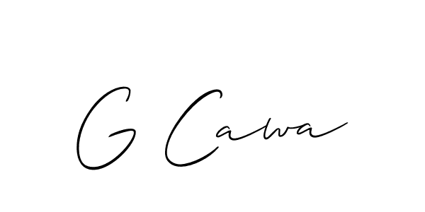 The best way (Allison_Script) to make a short signature is to pick only two or three words in your name. The name G Cawa include a total of six letters. For converting this name. G Cawa signature style 2 images and pictures png