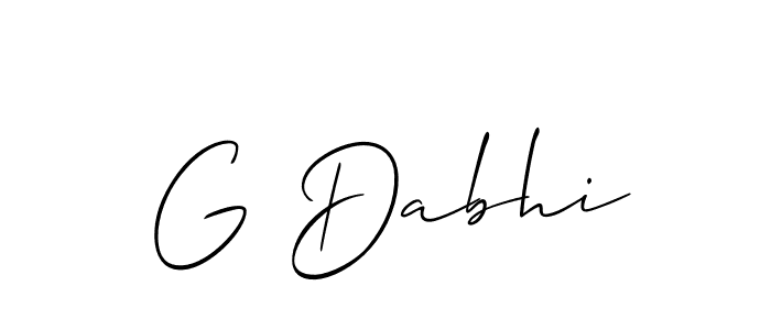 The best way (Allison_Script) to make a short signature is to pick only two or three words in your name. The name G Dabhi include a total of six letters. For converting this name. G Dabhi signature style 2 images and pictures png