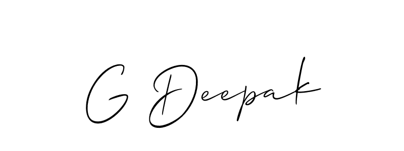 Also You can easily find your signature by using the search form. We will create G Deepak name handwritten signature images for you free of cost using Allison_Script sign style. G Deepak signature style 2 images and pictures png