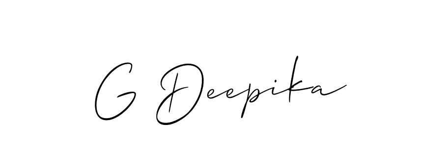 Use a signature maker to create a handwritten signature online. With this signature software, you can design (Allison_Script) your own signature for name G Deepika. G Deepika signature style 2 images and pictures png