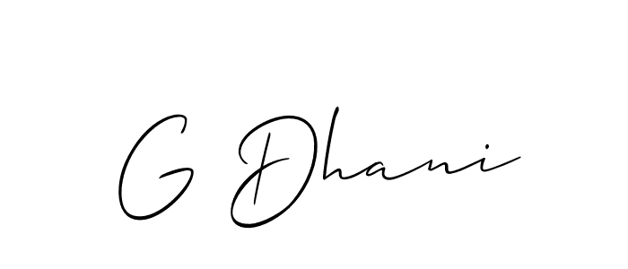 Design your own signature with our free online signature maker. With this signature software, you can create a handwritten (Allison_Script) signature for name G Dhani. G Dhani signature style 2 images and pictures png