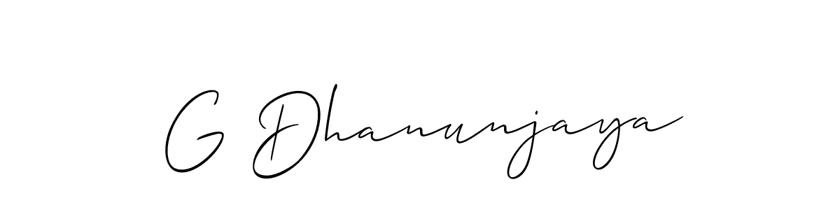 How to make G Dhanunjaya name signature. Use Allison_Script style for creating short signs online. This is the latest handwritten sign. G Dhanunjaya signature style 2 images and pictures png