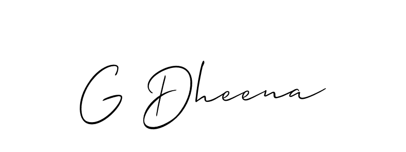 Also we have G Dheena name is the best signature style. Create professional handwritten signature collection using Allison_Script autograph style. G Dheena signature style 2 images and pictures png