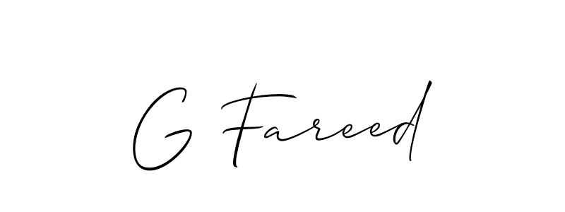 How to make G Fareed name signature. Use Allison_Script style for creating short signs online. This is the latest handwritten sign. G Fareed signature style 2 images and pictures png