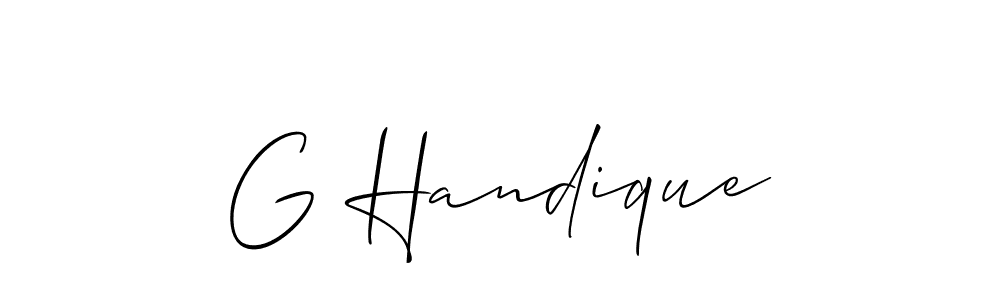 Make a beautiful signature design for name G Handique. With this signature (Allison_Script) style, you can create a handwritten signature for free. G Handique signature style 2 images and pictures png