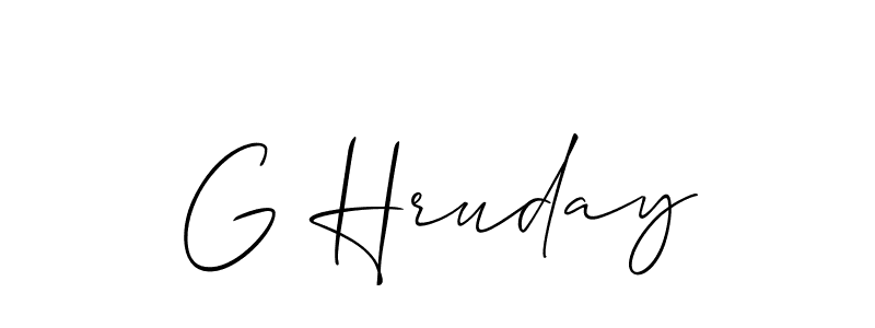 The best way (Allison_Script) to make a short signature is to pick only two or three words in your name. The name G Hruday include a total of six letters. For converting this name. G Hruday signature style 2 images and pictures png