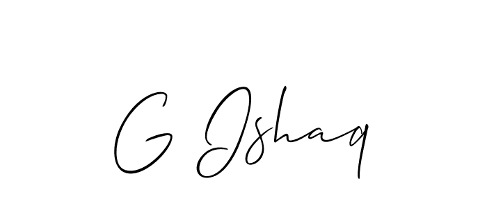 The best way (Allison_Script) to make a short signature is to pick only two or three words in your name. The name G Ishaq include a total of six letters. For converting this name. G Ishaq signature style 2 images and pictures png