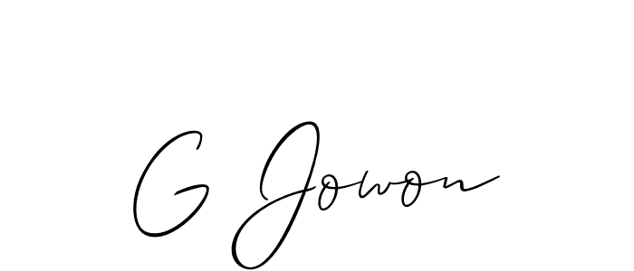 The best way (Allison_Script) to make a short signature is to pick only two or three words in your name. The name G Jowon include a total of six letters. For converting this name. G Jowon signature style 2 images and pictures png