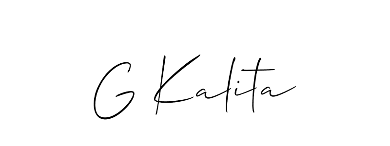 Also You can easily find your signature by using the search form. We will create G Kalita name handwritten signature images for you free of cost using Allison_Script sign style. G Kalita signature style 2 images and pictures png