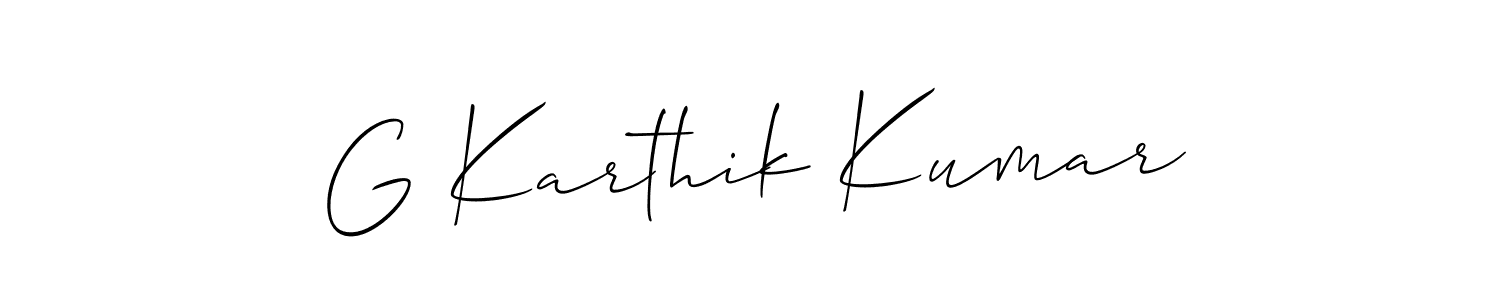 Use a signature maker to create a handwritten signature online. With this signature software, you can design (Allison_Script) your own signature for name G Karthik Kumar. G Karthik Kumar signature style 2 images and pictures png
