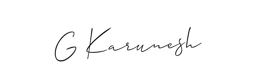 Allison_Script is a professional signature style that is perfect for those who want to add a touch of class to their signature. It is also a great choice for those who want to make their signature more unique. Get G Karunesh name to fancy signature for free. G Karunesh signature style 2 images and pictures png