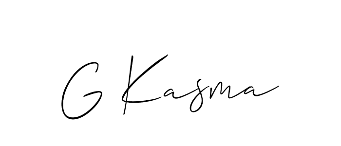 The best way (Allison_Script) to make a short signature is to pick only two or three words in your name. The name G Kasma include a total of six letters. For converting this name. G Kasma signature style 2 images and pictures png