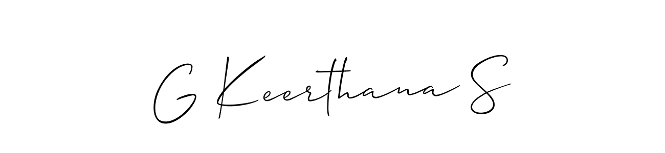 How to make G Keerthana S name signature. Use Allison_Script style for creating short signs online. This is the latest handwritten sign. G Keerthana S signature style 2 images and pictures png