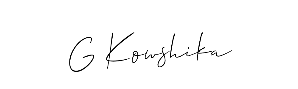 Use a signature maker to create a handwritten signature online. With this signature software, you can design (Allison_Script) your own signature for name G Kowshika. G Kowshika signature style 2 images and pictures png